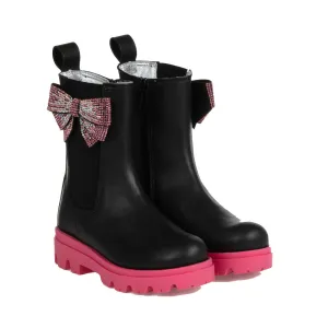 Mädchen Schwarze Leder Schleifen Stiefel