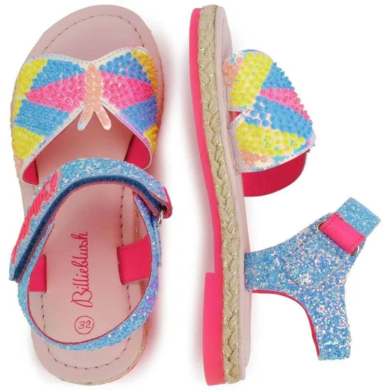 Mädchen Blaue Glitzerfalter Sandalen