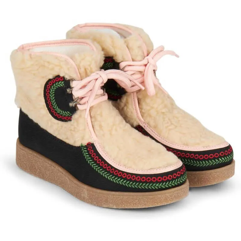 Mädchen Cream Borg Mokassin Stiefeletten