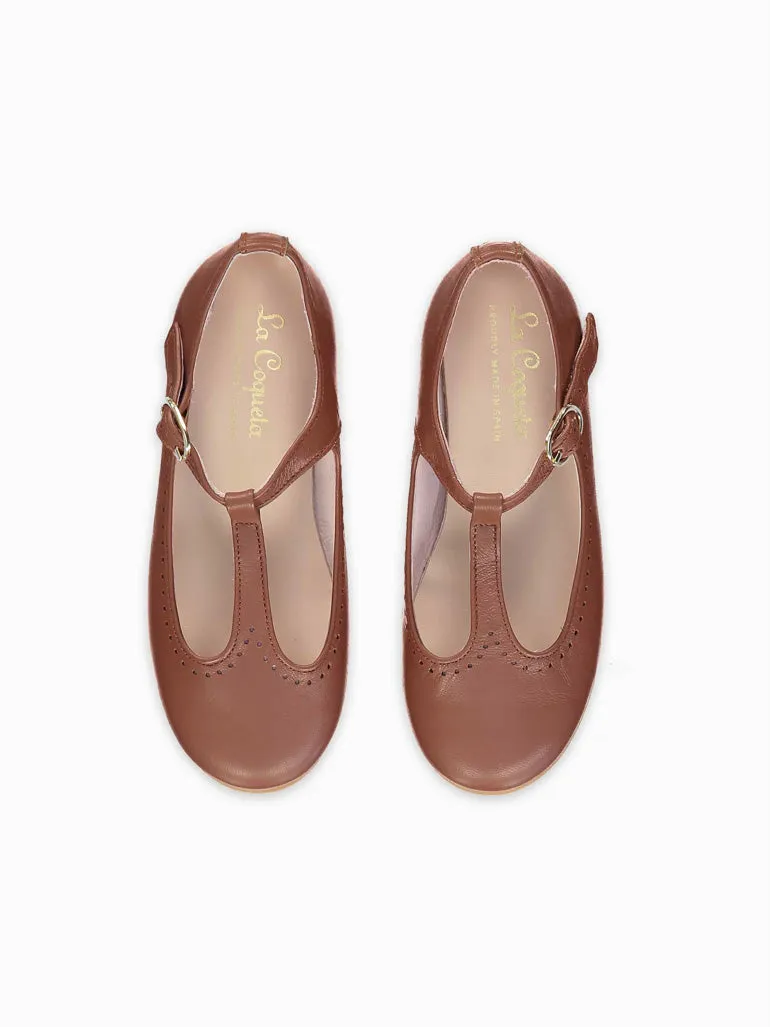 Mädchen gebräunte T-Bar-Sandalen