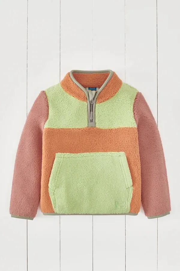 Gras & Luft: Vulkanorange Borg Viertelzip-Fleece-Pullover