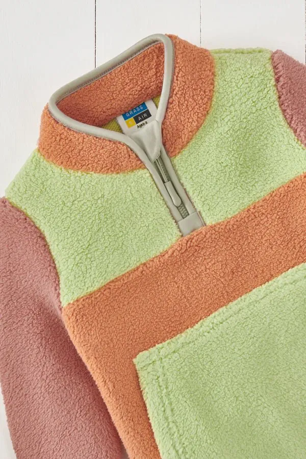 Gras & Luft: Vulkanorange Borg Viertelzip-Fleece-Pullover
