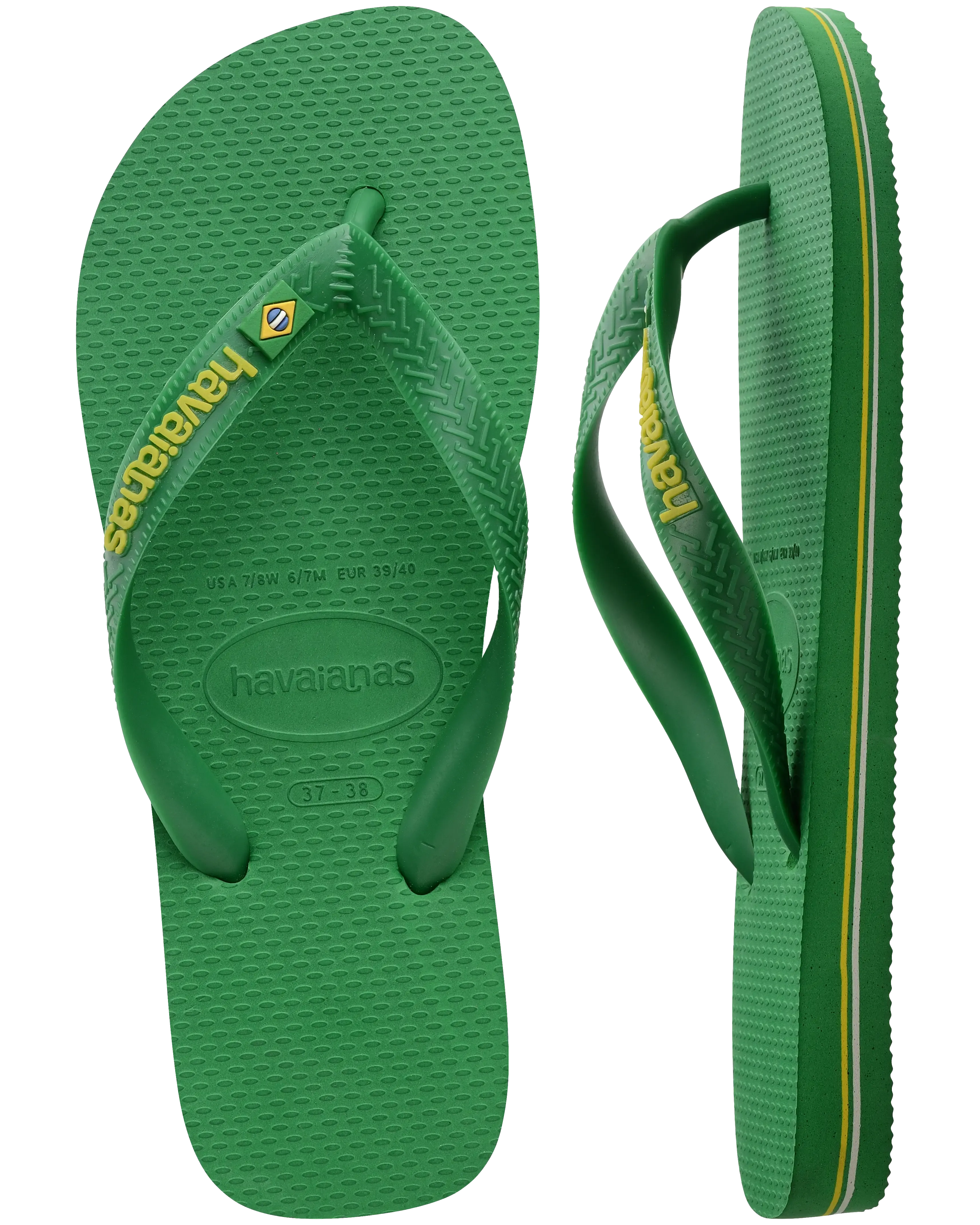 Havaianas Schuhe Jungen Brasil Logo Neon Flip Flops in Patria Grün & Gelb Citrico