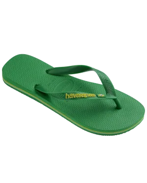 Havaianas Schuhe Jungen Brasil Logo Neon Flip Flops in Patria Grün & Gelb Citrico