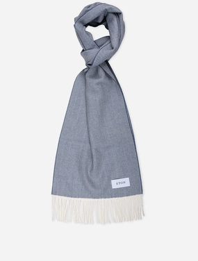 Herringbone Merino Wool Scarf Blue