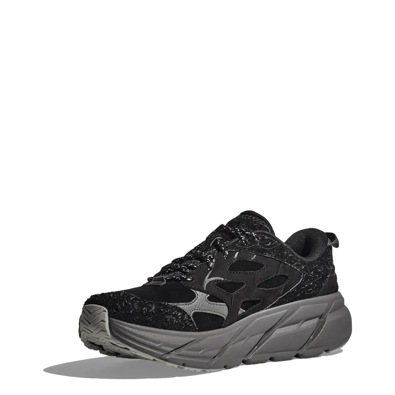 Hoka Elite Terrain System Clifton L Suede Trainer Schwarz / Satellitengrau