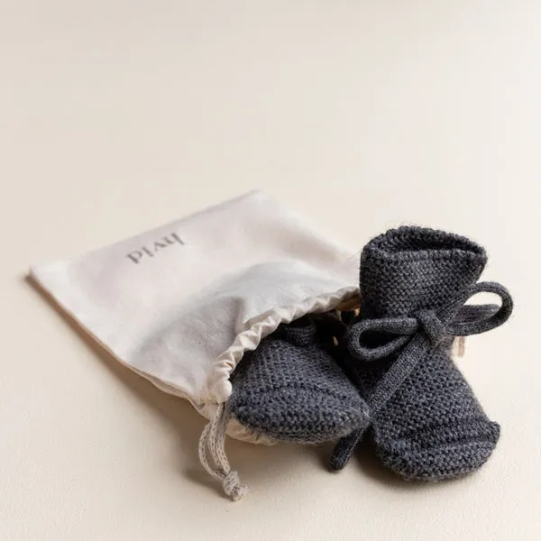 Weiße Gestrickte Stiefeletten – Anthrazit