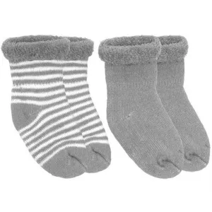 KUSHIES Terry Neugeborenen-Socken (2er Pack) - Grau Einfarbig / Gestreift