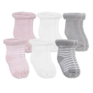 KUSHIES Terry Neugeborenen-Socken (6er Pack) - Rosa / Weiß / Grau