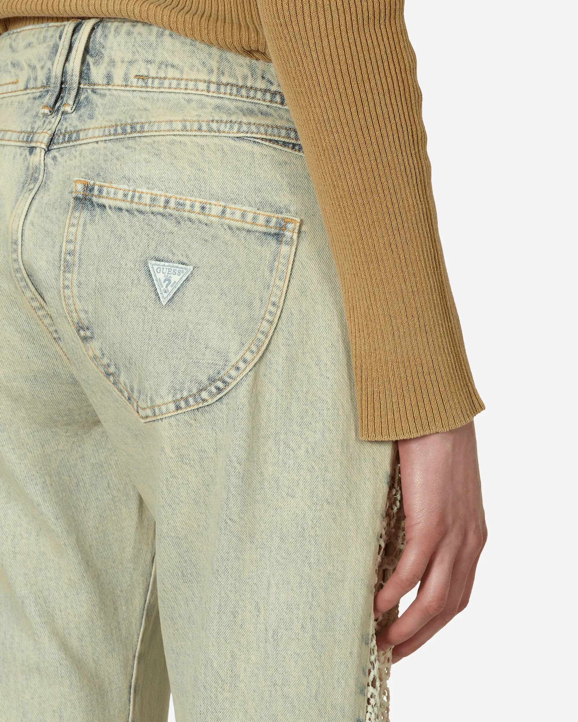 Spitzen-Denim-Flare-Hose in hellem Waschton
