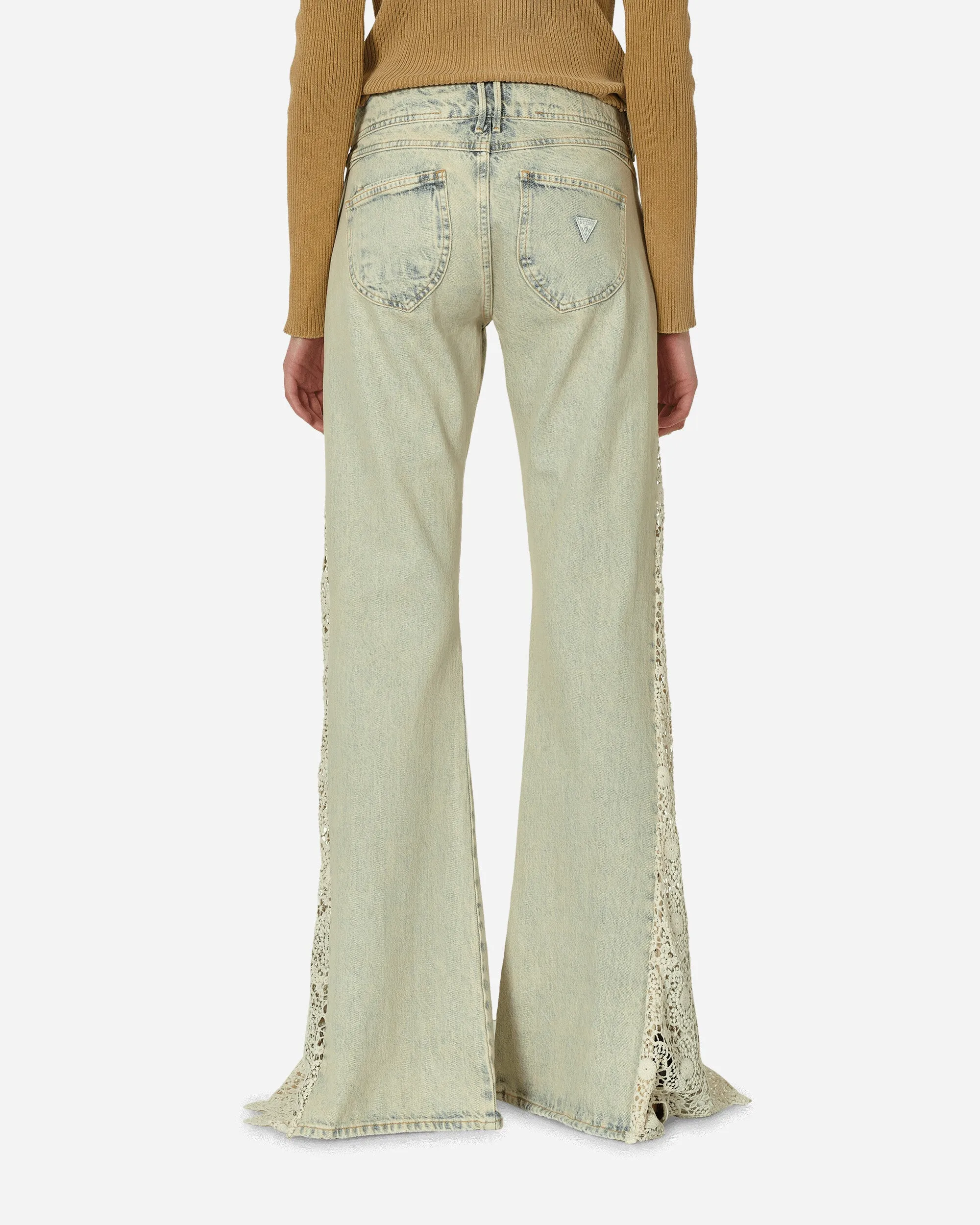 Spitzen-Denim-Flare-Hose in hellem Waschton