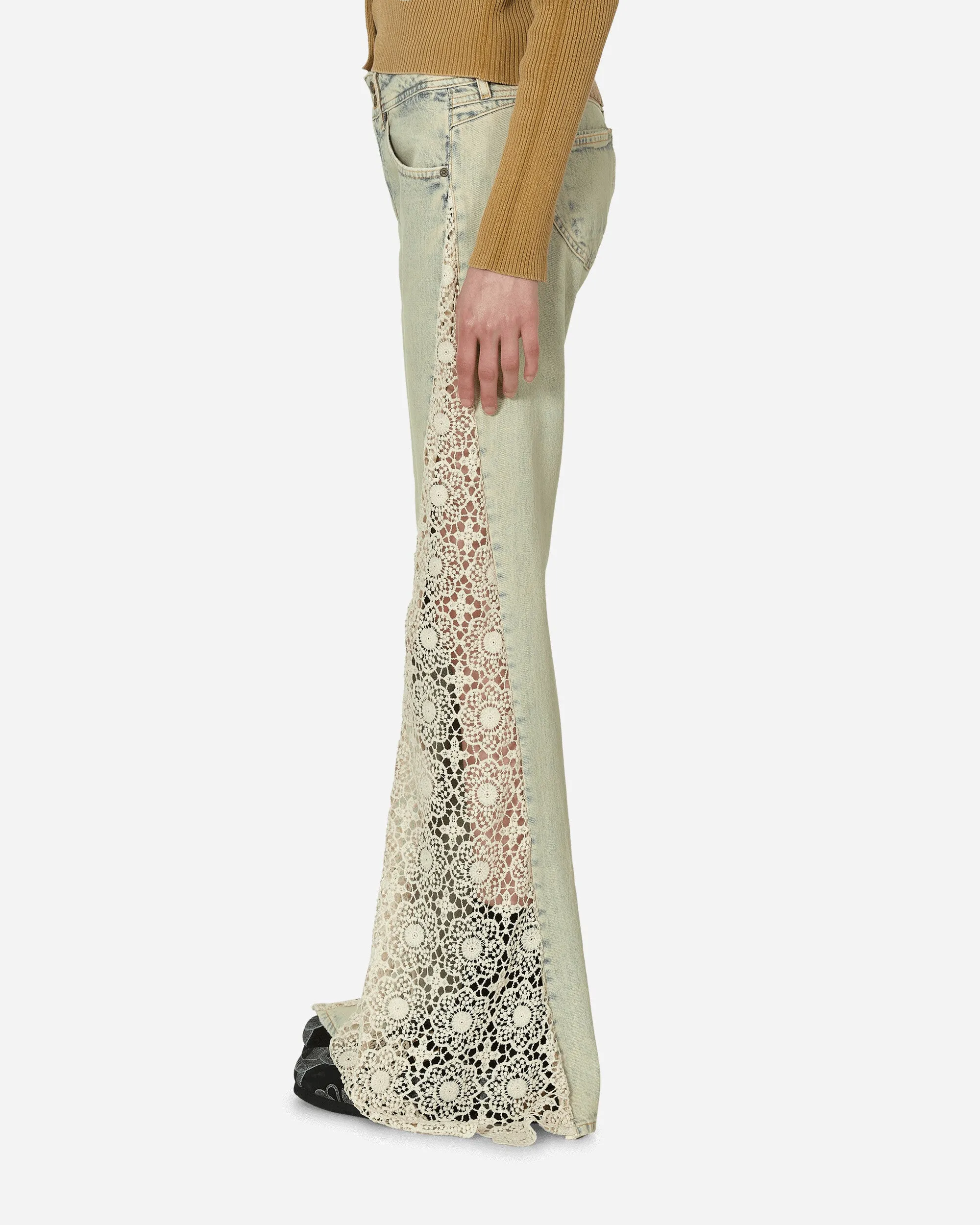 Spitzen-Denim-Flare-Hose in hellem Waschton
