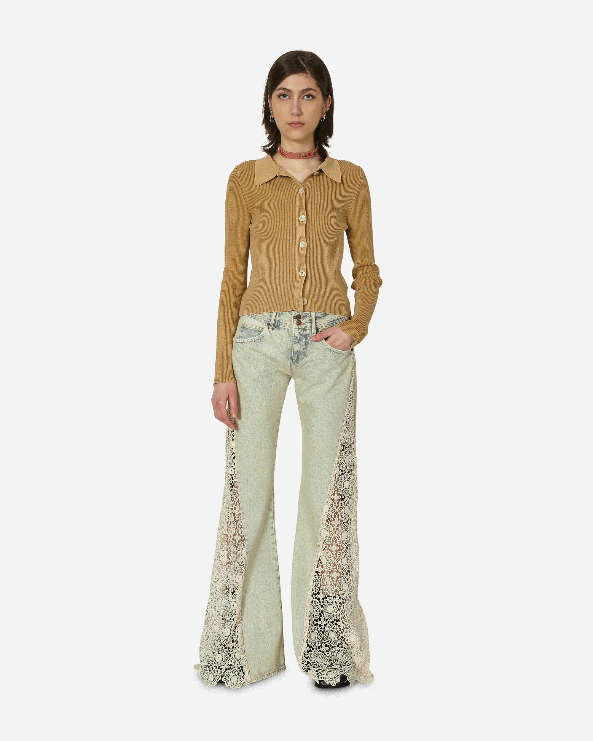 Spitzen-Denim-Flare-Hose in hellem Waschton