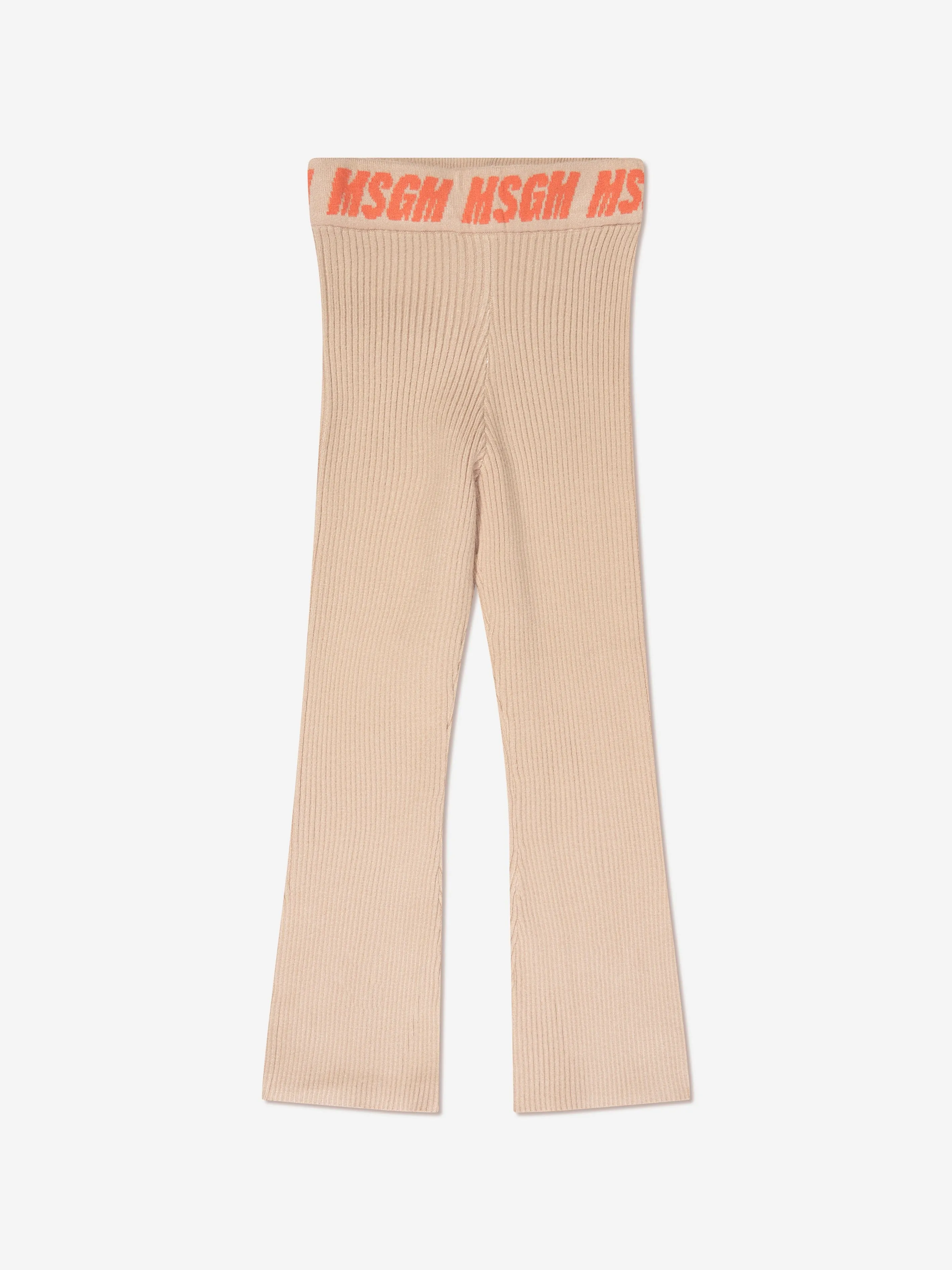 MSGM Mädchen Rippstrick ausgestellte Hose in Beige
