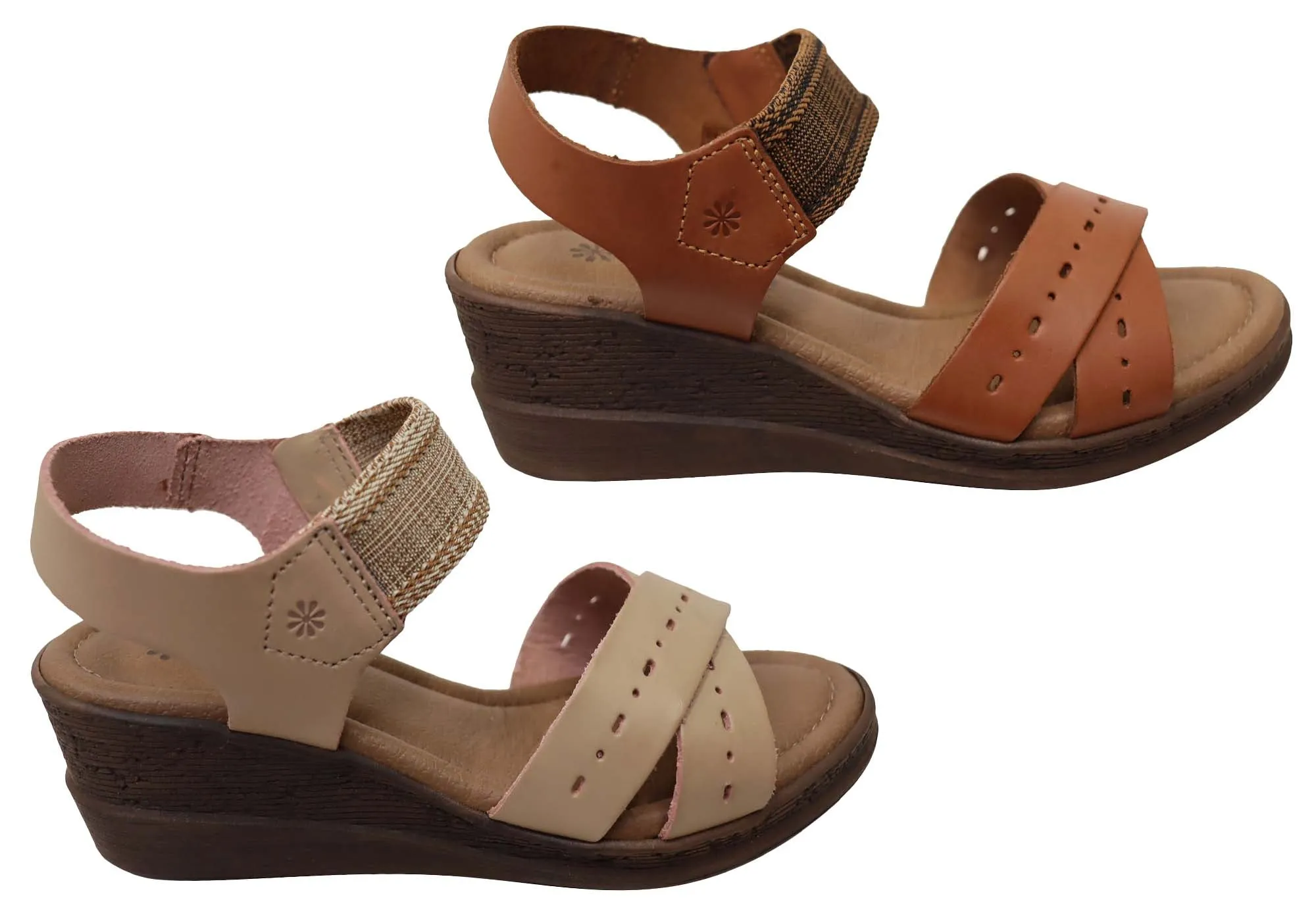 New Face Emily Damen Bequeme Keilabsatz-Sandalen aus Leder Hergestellt in Brasilien New Face Schuhe