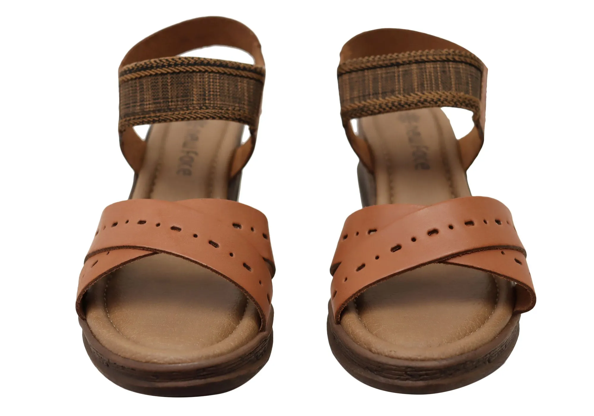 New Face Emily Damen Bequeme Keilabsatz-Sandalen aus Leder Hergestellt in Brasilien New Face Schuhe
