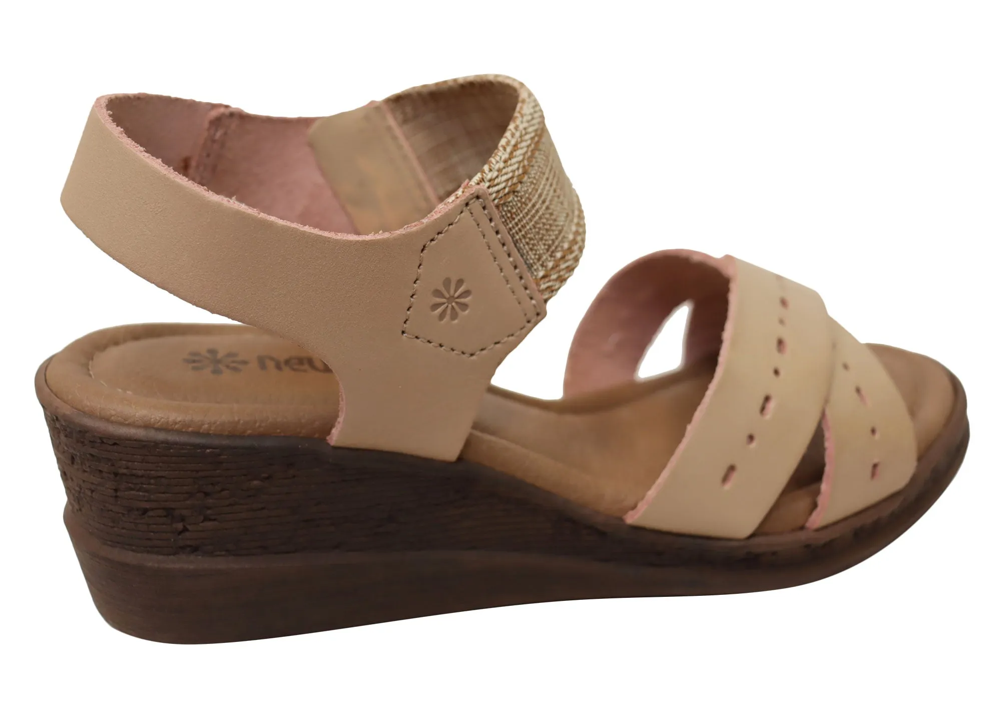 New Face Emily Damen Bequeme Keilabsatz-Sandalen aus Leder Hergestellt in Brasilien New Face Schuhe