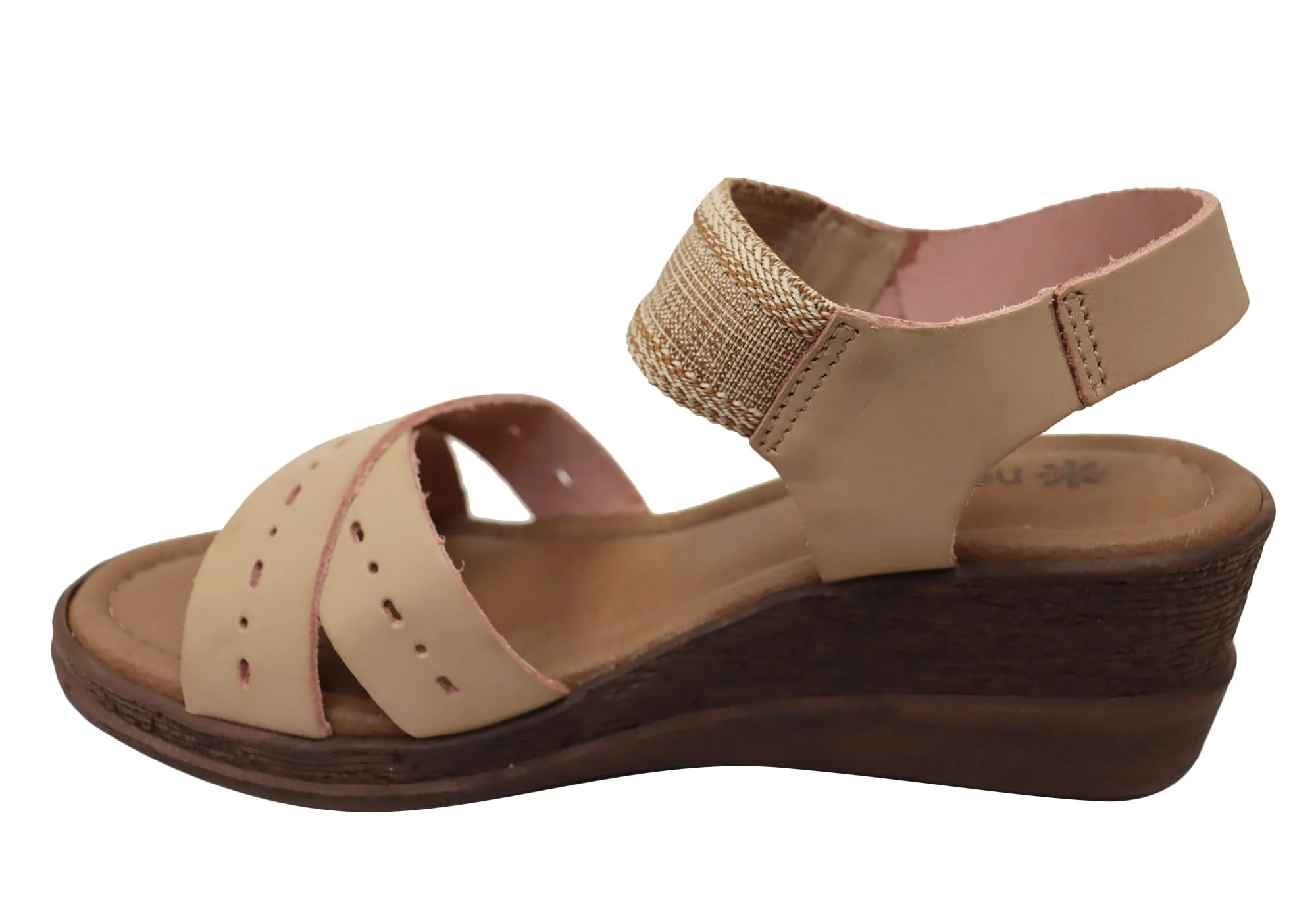 New Face Emily Damen Bequeme Keilabsatz-Sandalen aus Leder Hergestellt in Brasilien New Face Schuhe