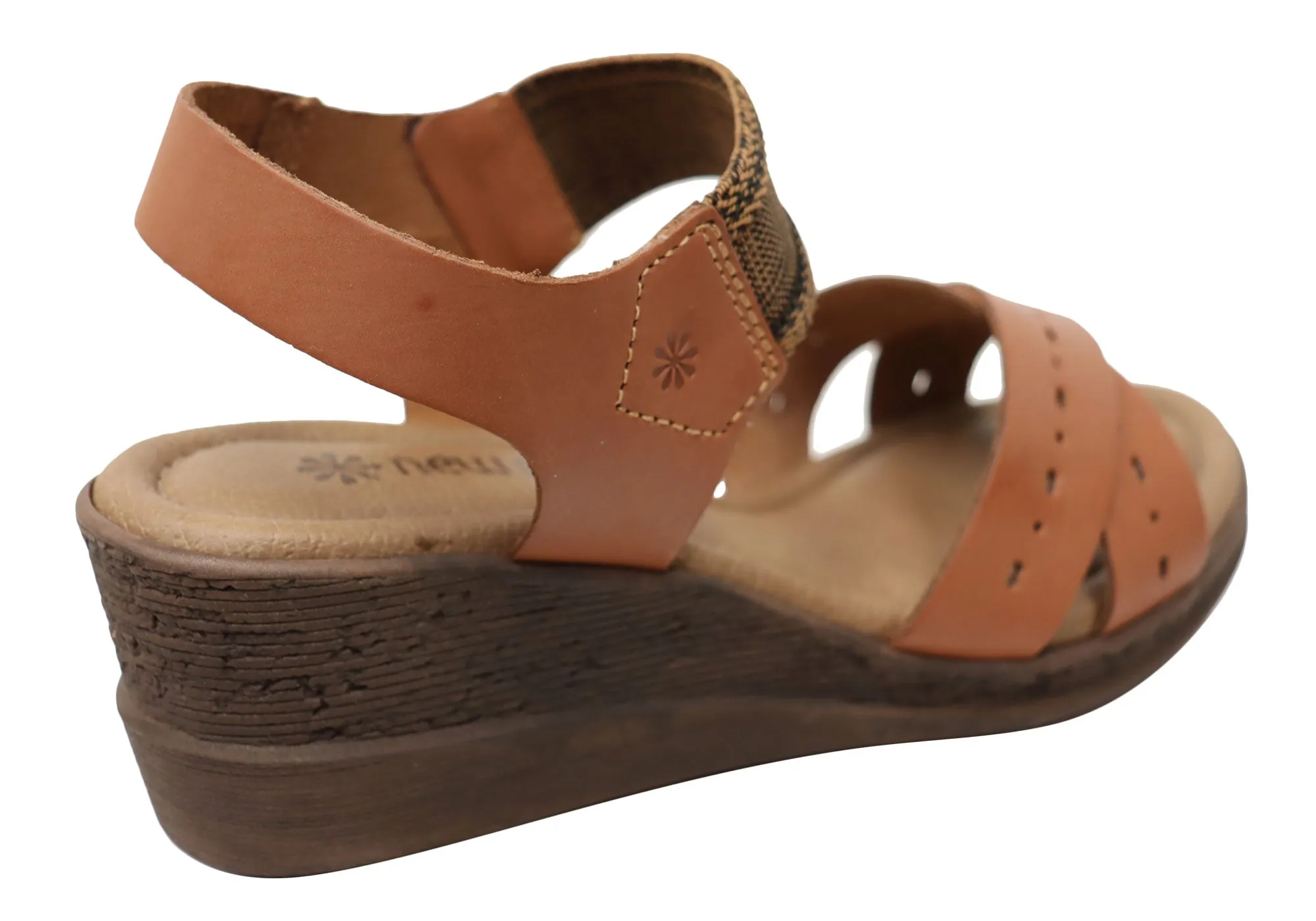 New Face Emily Damen Bequeme Keilabsatz-Sandalen aus Leder Hergestellt in Brasilien New Face Schuhe