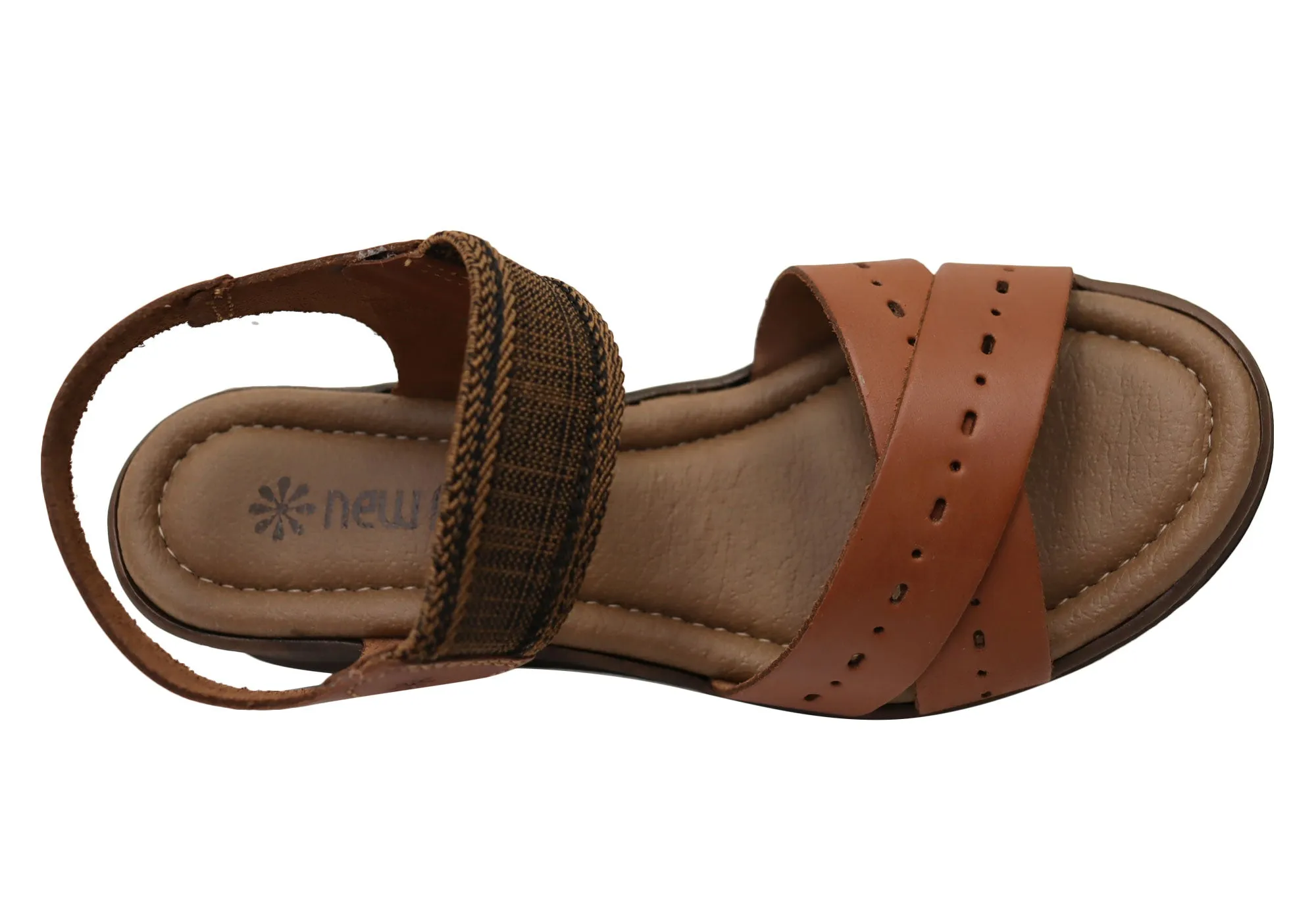 New Face Emily Damen Bequeme Keilabsatz-Sandalen aus Leder Hergestellt in Brasilien New Face Schuhe