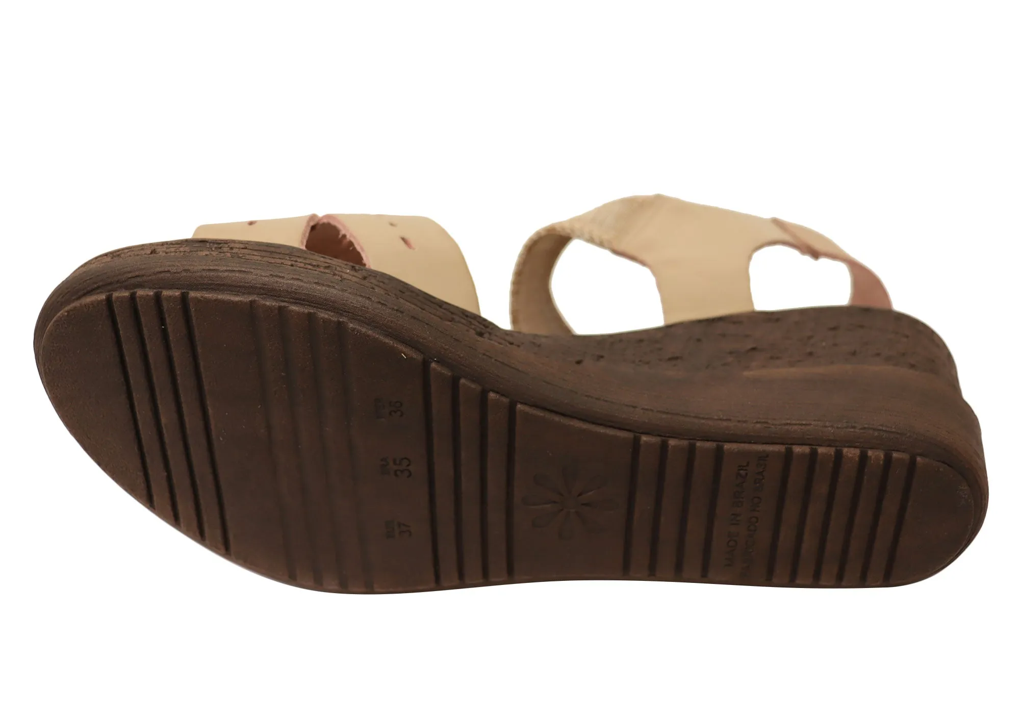 New Face Emily Damen Bequeme Keilabsatz-Sandalen aus Leder Hergestellt in Brasilien New Face Schuhe
