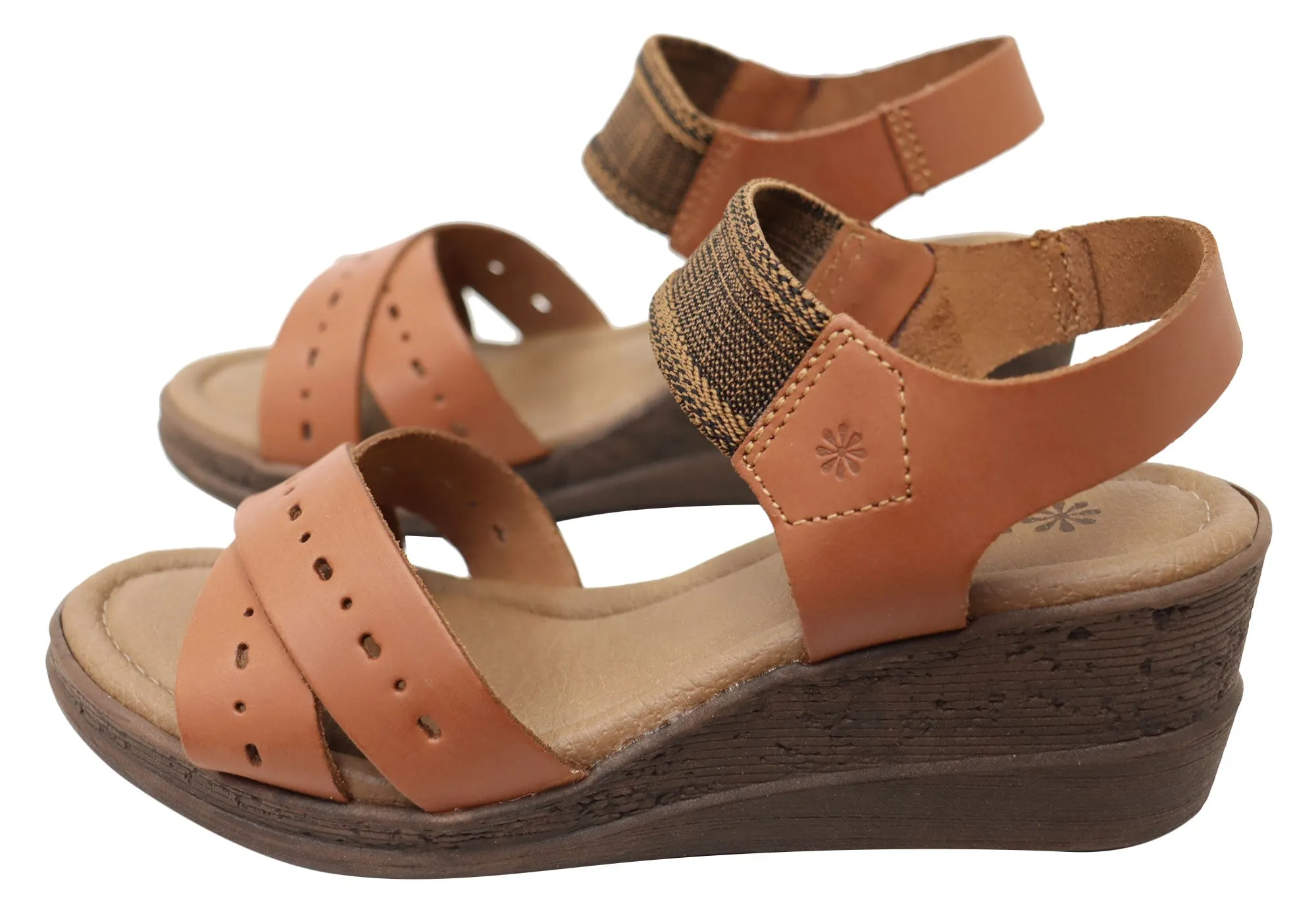 New Face Emily Damen Bequeme Keilabsatz-Sandalen aus Leder Hergestellt in Brasilien New Face Schuhe