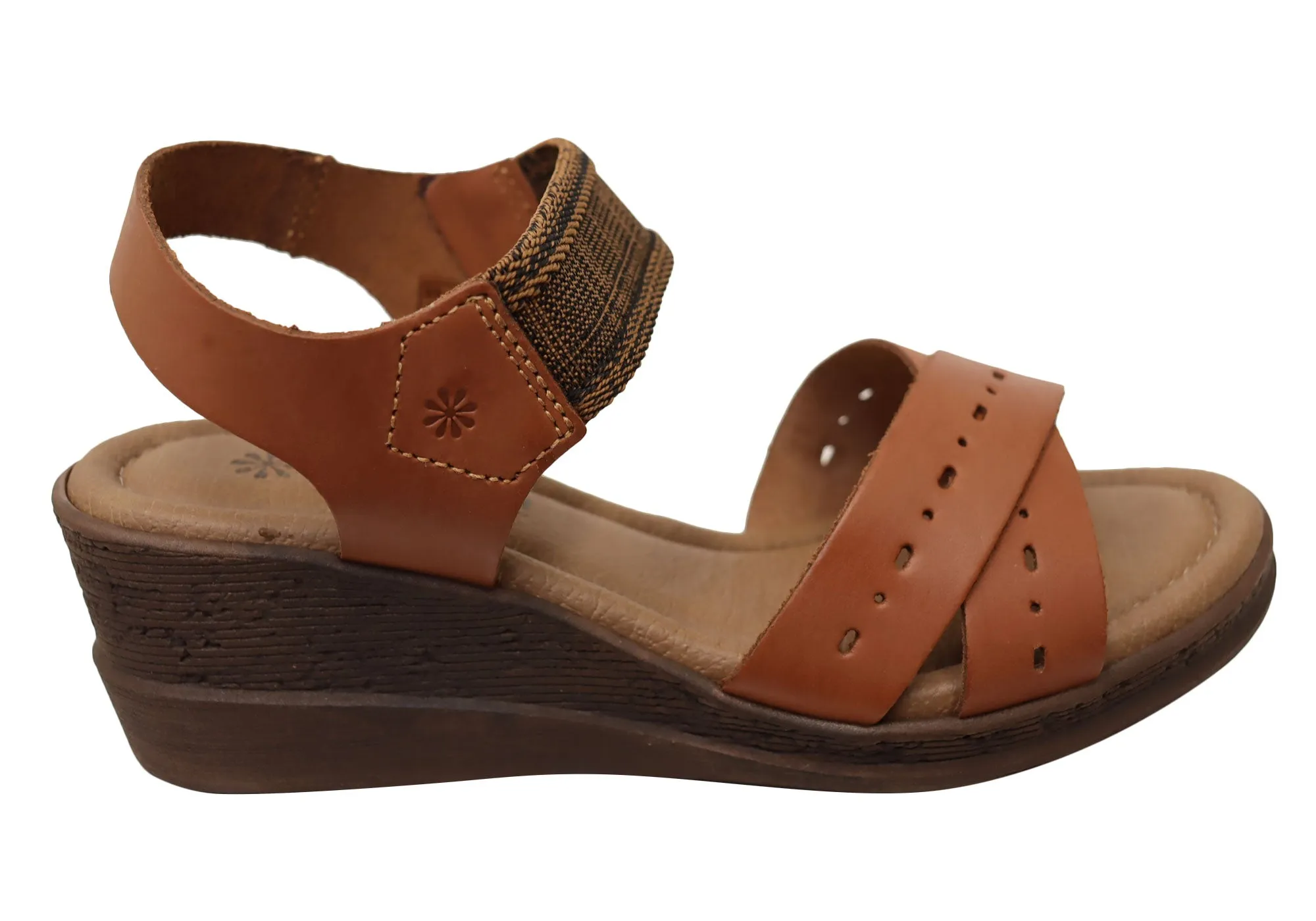 New Face Emily Damen Bequeme Keilabsatz-Sandalen aus Leder Hergestellt in Brasilien New Face Schuhe