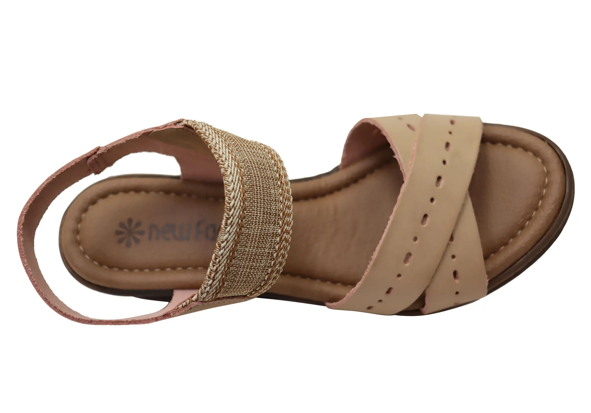 New Face Emily Damen Bequeme Keilabsatz-Sandalen aus Leder Hergestellt in Brasilien New Face Schuhe