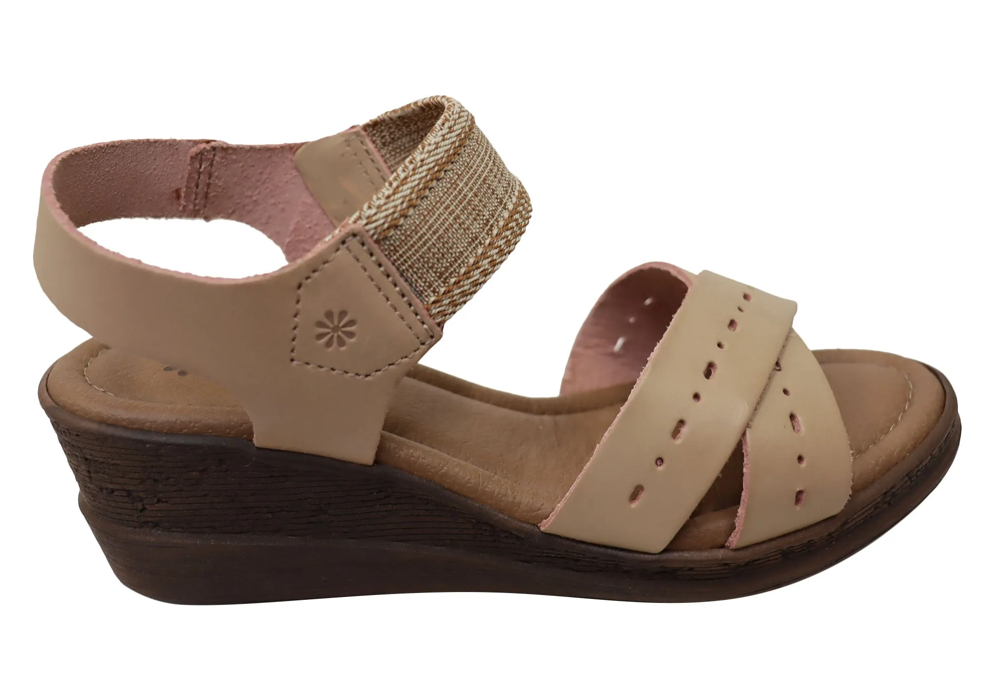 New Face Emily Damen Bequeme Keilabsatz-Sandalen aus Leder Hergestellt in Brasilien New Face Schuhe