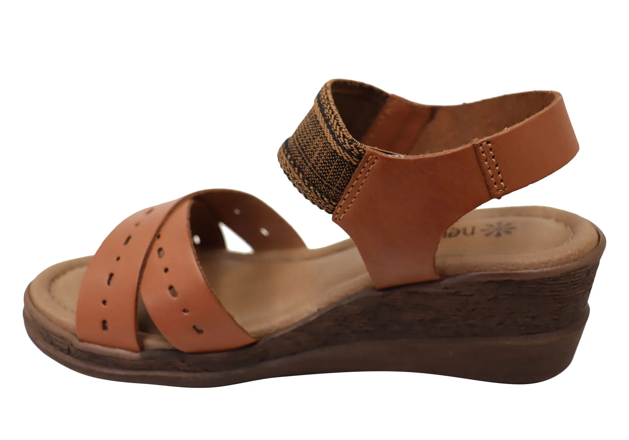 New Face Emily Damen Bequeme Keilabsatz-Sandalen aus Leder Hergestellt in Brasilien New Face Schuhe