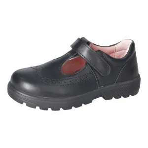 Ricosta: Amanda T-Bar Brogue Schuh für die Schule - Schwarzes Leder
