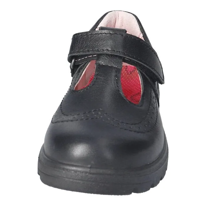 Ricosta: Amanda T-Bar Brogue Schuh für die Schule - Schwarzes Leder