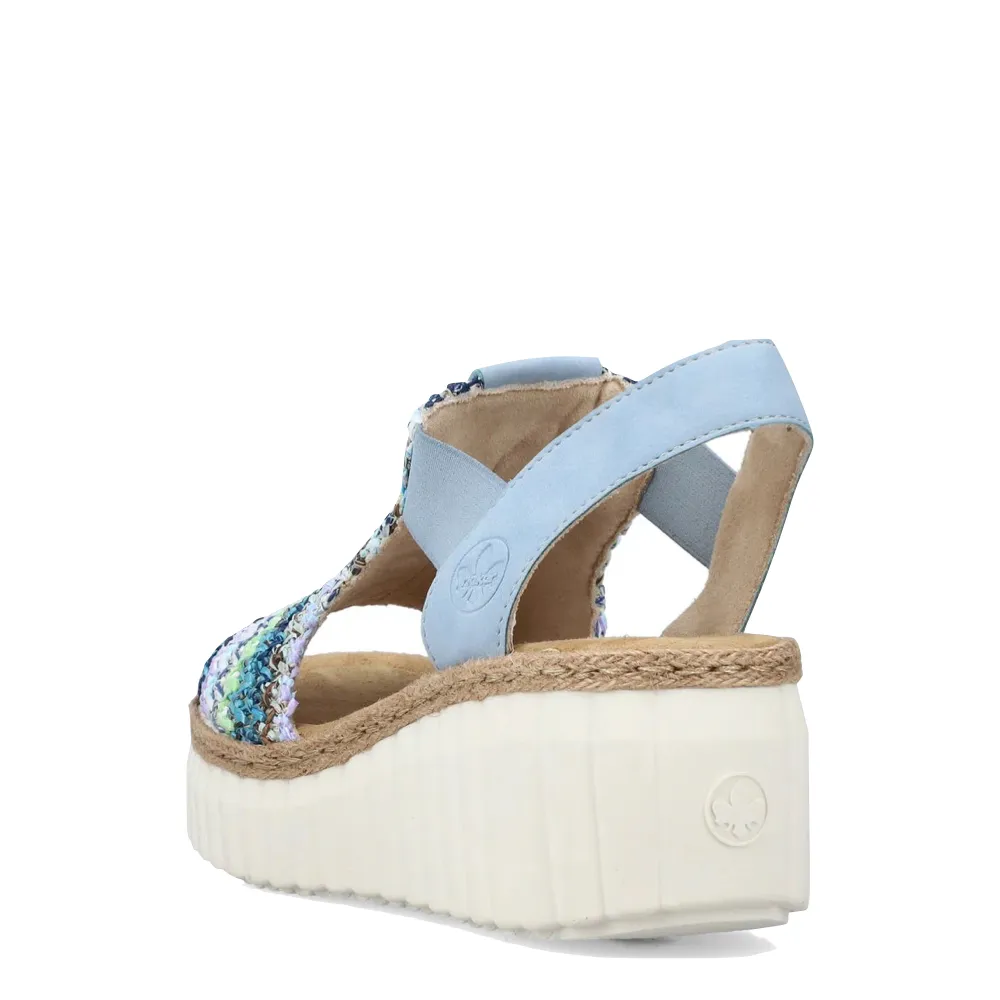 Rieker Damen Rose 72 Keilabsatz Sandale in Blau Multi/Aqua