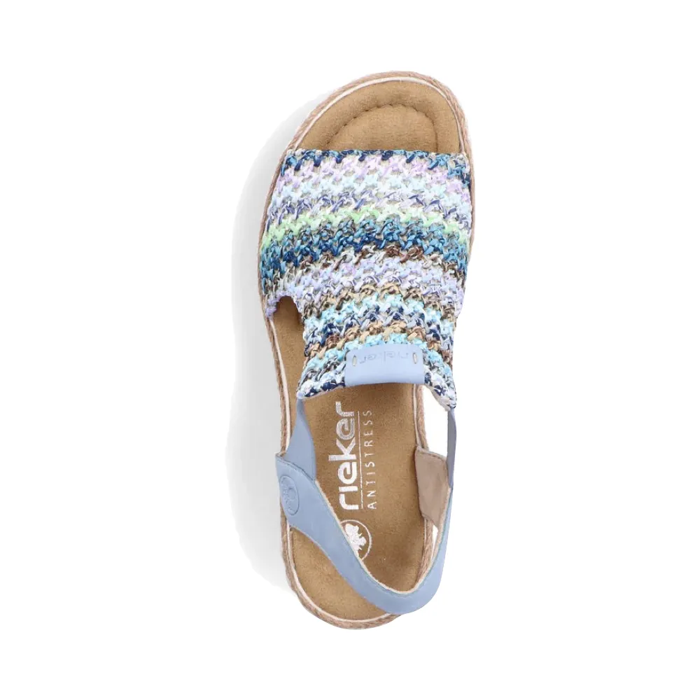 Rieker Damen Rose 72 Keilabsatz Sandale in Blau Multi/Aqua