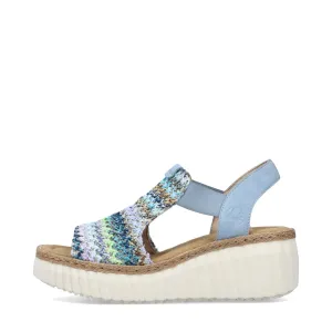 Rieker Damen Rose 72 Keilabsatz Sandale in Blau Multi/Aqua