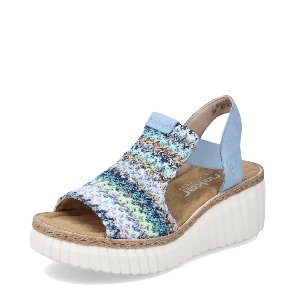 Rieker Damen Rose 72 Keilabsatz Sandale in Blau Multi/Aqua