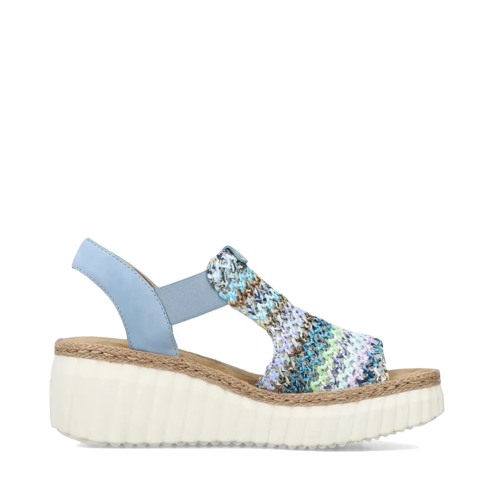 Rieker Damen Rose 72 Keilabsatz Sandale in Blau Multi/Aqua