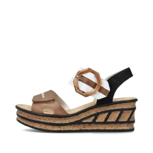 Rieker Damen Rose 76 Riemchensandalette mit Schnalle und Keilabsatz in Weiß/Braun