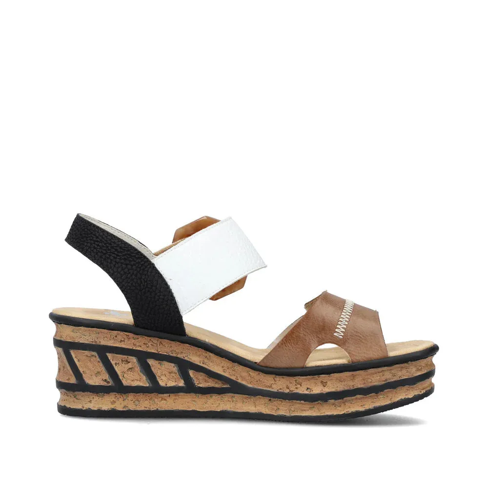 Rieker Damen Rose 76 Riemchensandalette mit Schnalle und Keilabsatz in Weiß/Braun