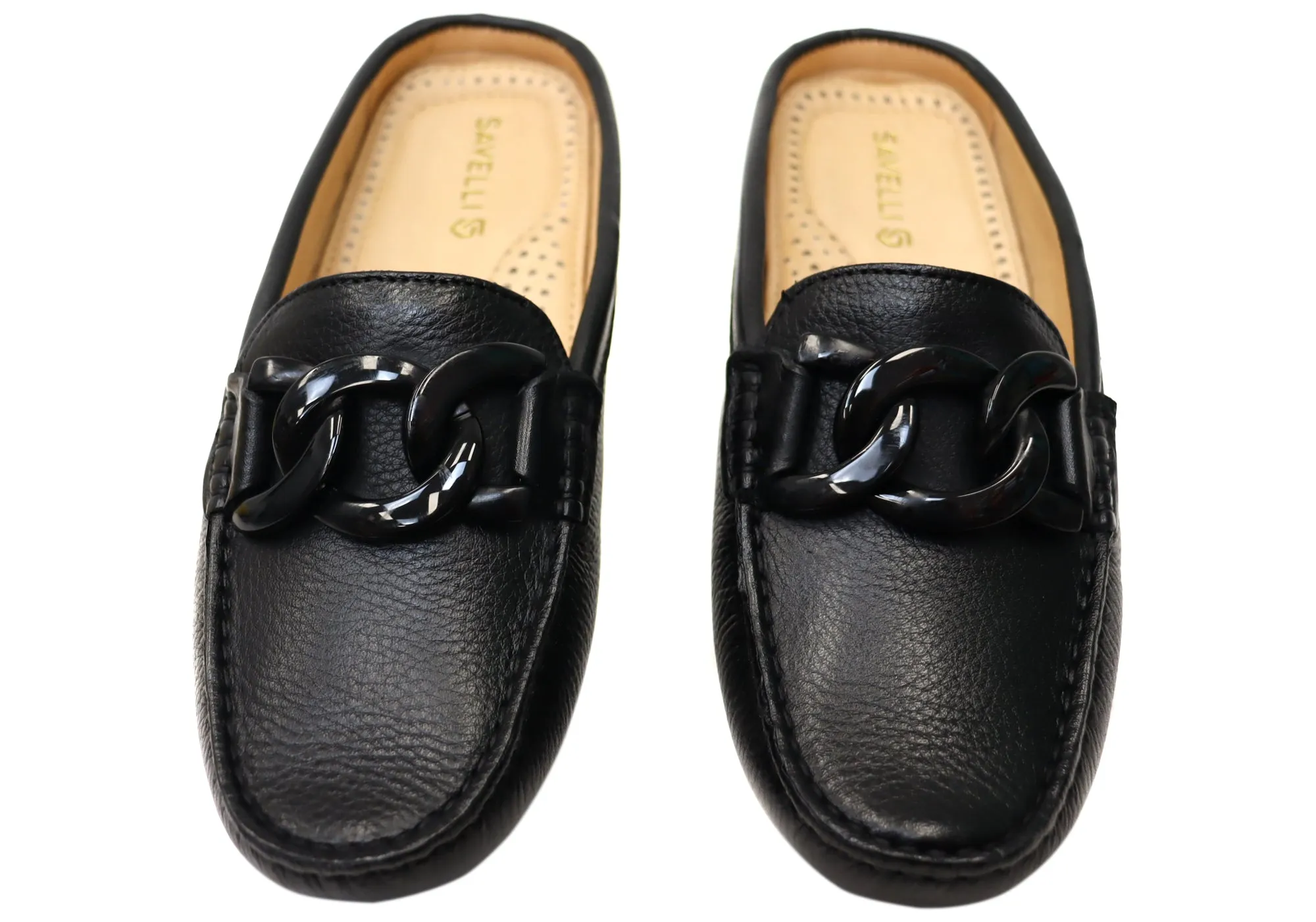 Savelli Paula Damen Brazilian Leder Geschlossene Spitze Offener Rücken Mules Savelli Schuhe