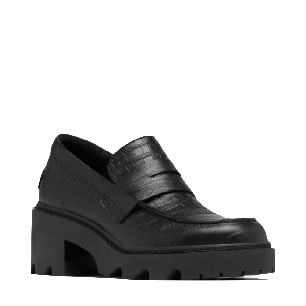 Sorel Damen Joan Now City Leder-Loafer mit Absatz in Schwarz