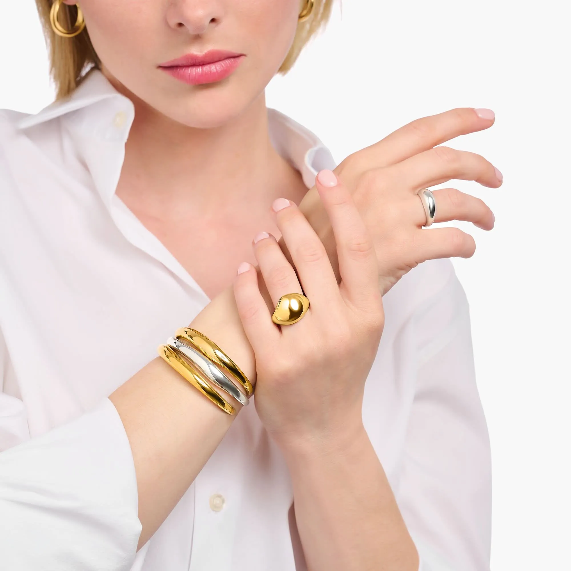 Sterling Silber Kühn Eleganz Vergoldeter Organisch Tropfenförmiger Ring TR2470-413-39 Thomas Sabo Ringe