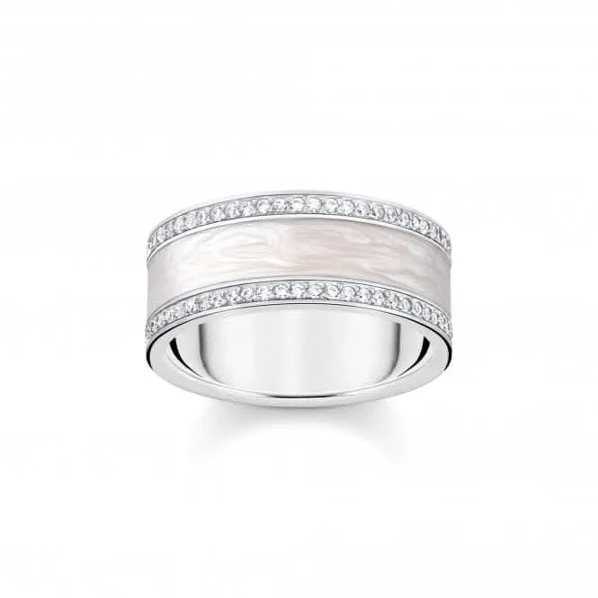 Sterling Silber Emaille Ring mit Zirkonia Weißes Band TR2446-041-14 Thomas Sabo Ringe