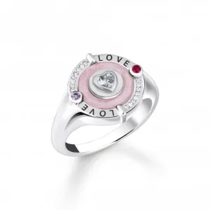 Sterling Silber Emaille Zirkonia Roséfarbener Siegelring TR2447-390-9 Thomas Sabo Ringe