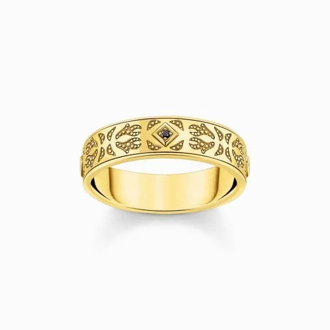 Sterling Silber vergoldet schwarzer Zirkonia gemusterter Ring TR2455-414-39 Thomas Sabo Ringe