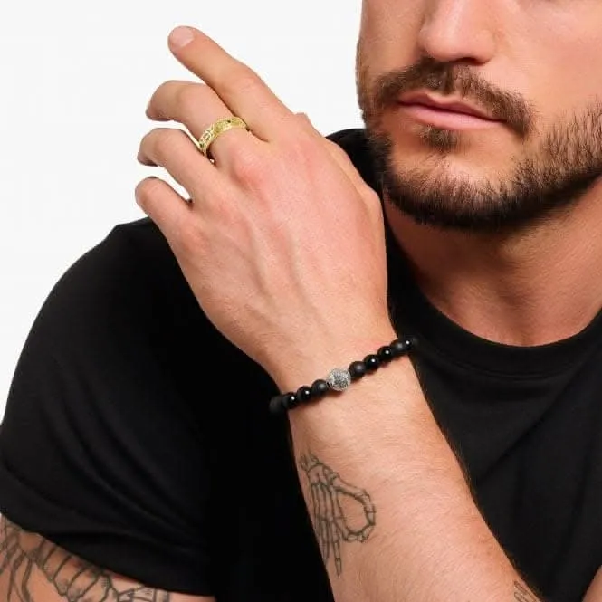 Sterling Silber vergoldet schwarzer Zirkonia gemusterter Ring TR2455-414-39 Thomas Sabo Ringe