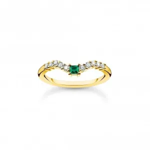 Sterling Silber vergoldeter Ring mit grünen und weißen Steinen TR2398-971-7 Thomas Sabo Ringe