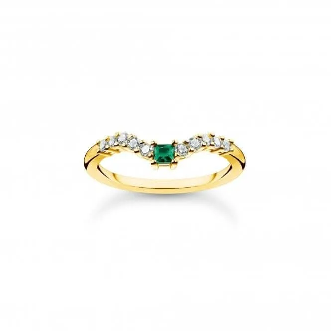 Sterling Silber vergoldeter Ring mit grünen und weißen Steinen TR2398-971-7 Thomas Sabo Ringe