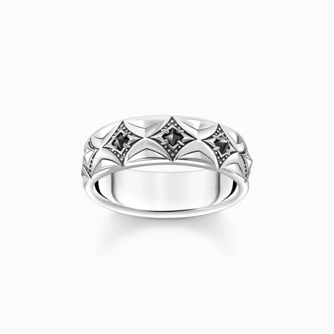 Sterling Silber Rhombus Muster Zirkonia Geschwärztes Band Ring TR2453-643-11 Thomas Sabo Ringe