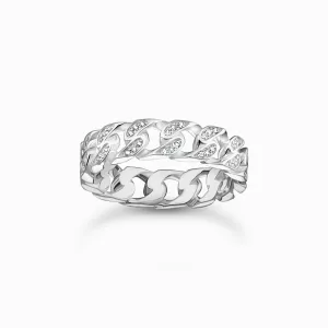 Sterling Silber Schmanke Kettenglieder Ring mit weißen Steinen TR2500-051-14 Thomas Sabo Ringe